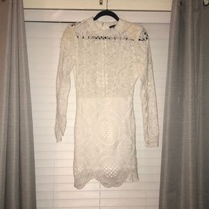 White lace long sleeve body con short dress